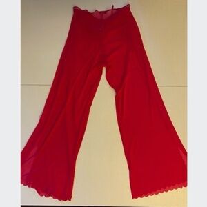 Cosabella Hot Pink Sheer Wide Leg Slit Hem Tie Front Pants, Size L